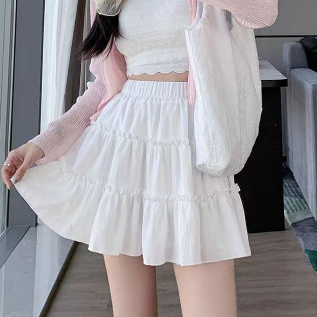 Balletcore Elastic Waist Tiered Frill Mini A-Line Skirt