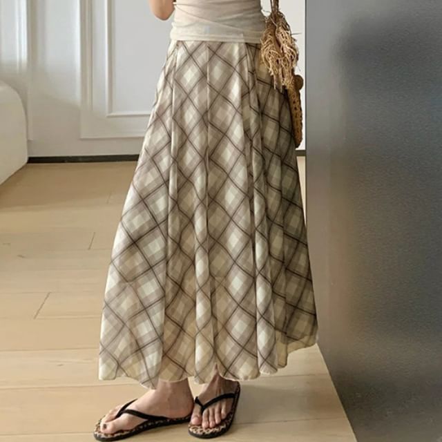 Plaid Maxi A-Line Skirt