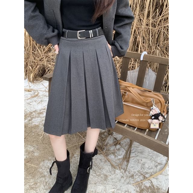 Rise Pleated A-Line Midi Skirt