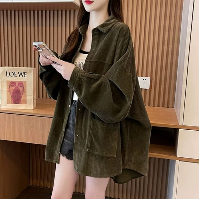 Corduroy Buttoned Pocket Shacket