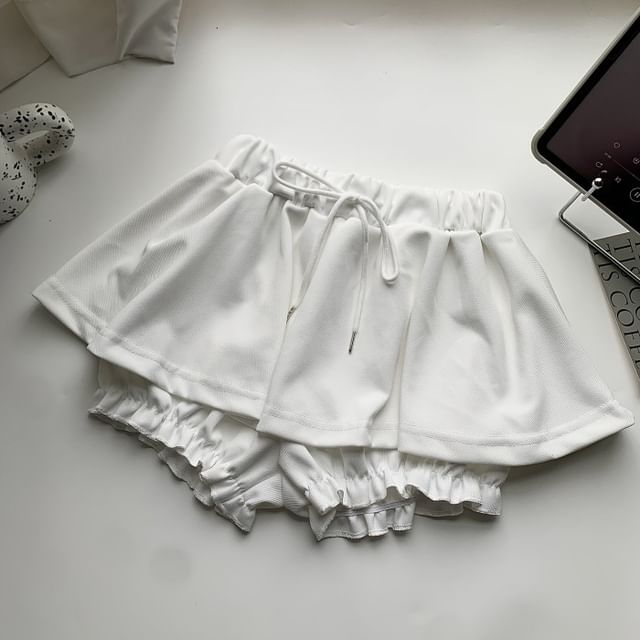 Drawstring Waist Ruffle Skort