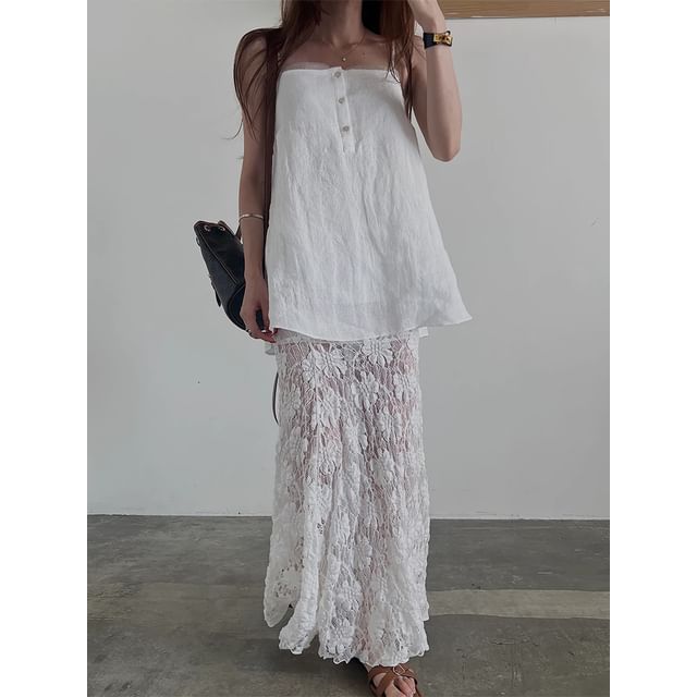 Button Cami with Lace Pencil Skirt