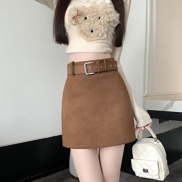 Belted Mini A-Line Skirt