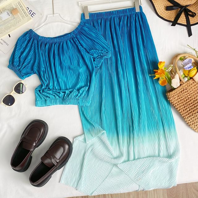 Gradient Top and A-Line Maxi Skirt Set