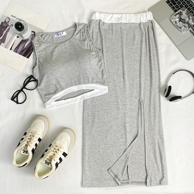 Two Tone Crop Tank and Maxi Skirt Set