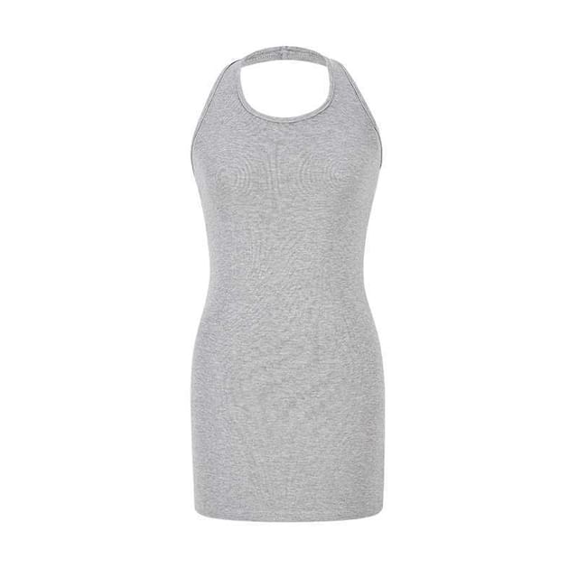 Open Front Cardigan and Halter Neck Mini Sheath Dress