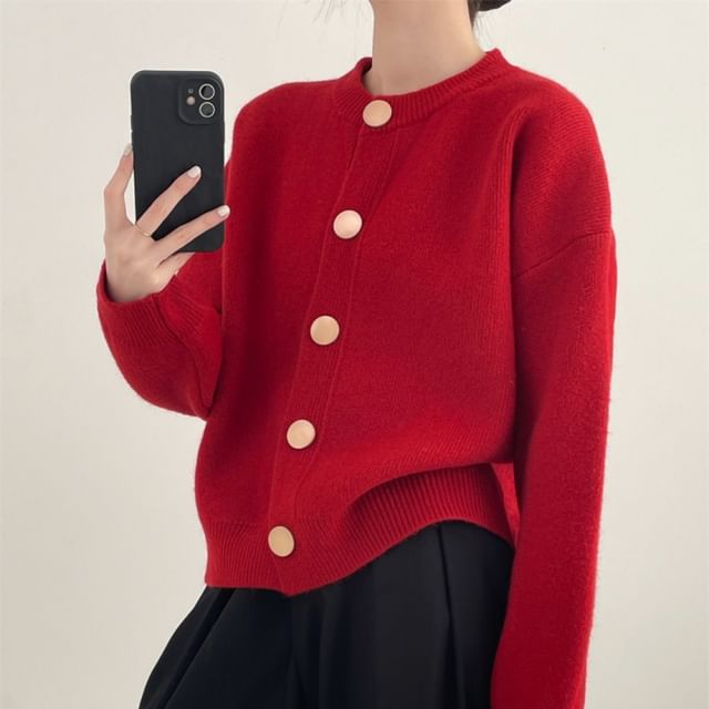 Classic Button-Up Crewneck Cardigan