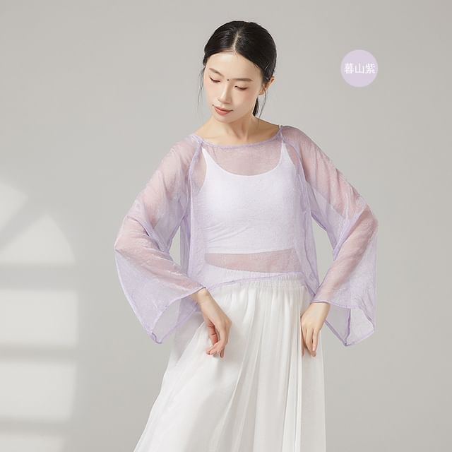 Sheer Boat-Neck Long-Sleeved Dance Top