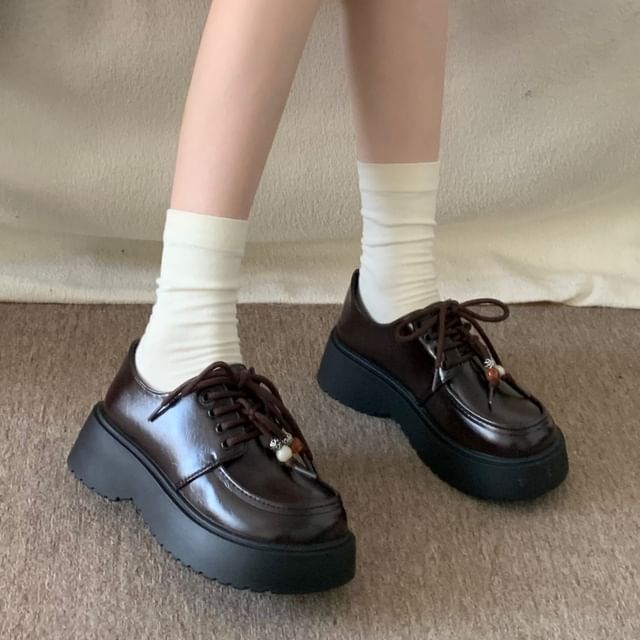 Faux Leather Platform Lace-Up Shoes
