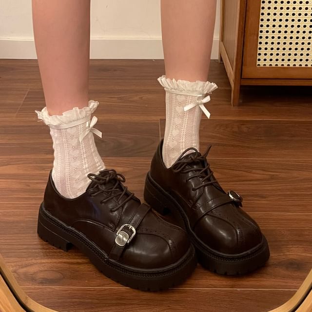 Faux Leather Hidden Wedge Lace-Up Shoes
