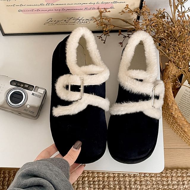 Platform Buckled Fluffy Trim Shoes
