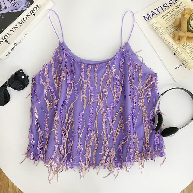 Sequined Fringe Camisole Top