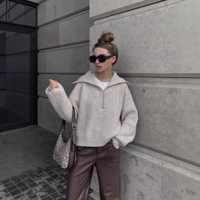 Solid Half-Zip Pullover Sweater