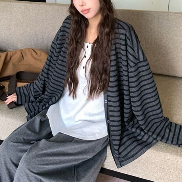 V-Neck Striped Cardigan
