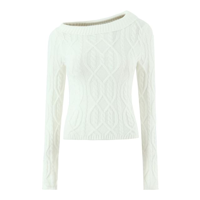 One-Shoulder Cable-Knit Sweater & Mini Pencil Skirt Set