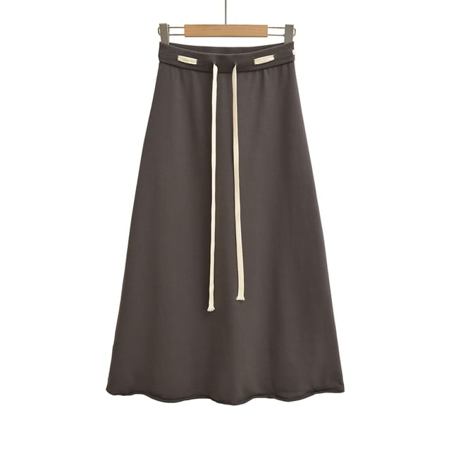 Solid Maxi A-Line Skirt with Drawstring Waist