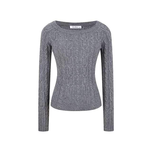 Slim-Fit Cable-Knit Top with Cold-Shoulder Long Sleeves