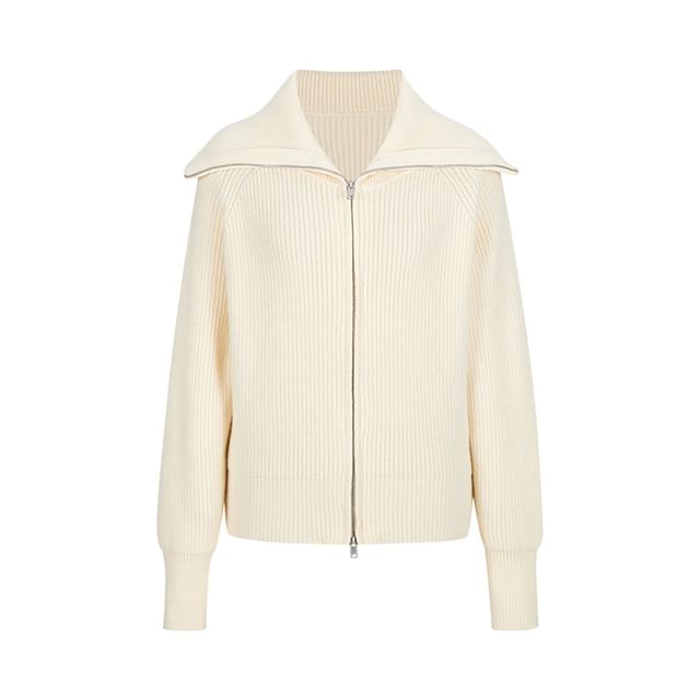 Long Sleeve Collared Plain Zip-Up Cardigan