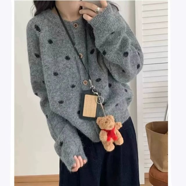 Round Neck Dotted Cardigan