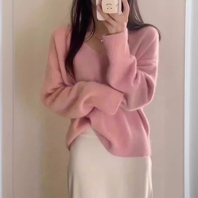 V-Neck Sweater in Solid Color