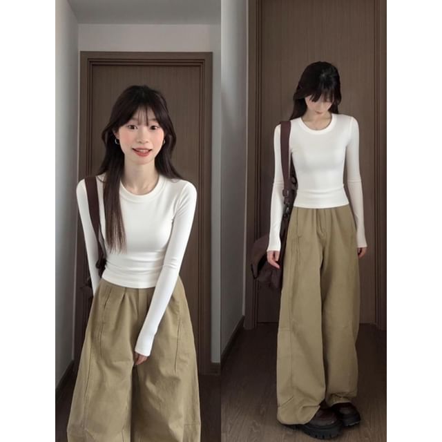 Slim-Fit Crewneck Long-Sleeve Solid Basic Tee
