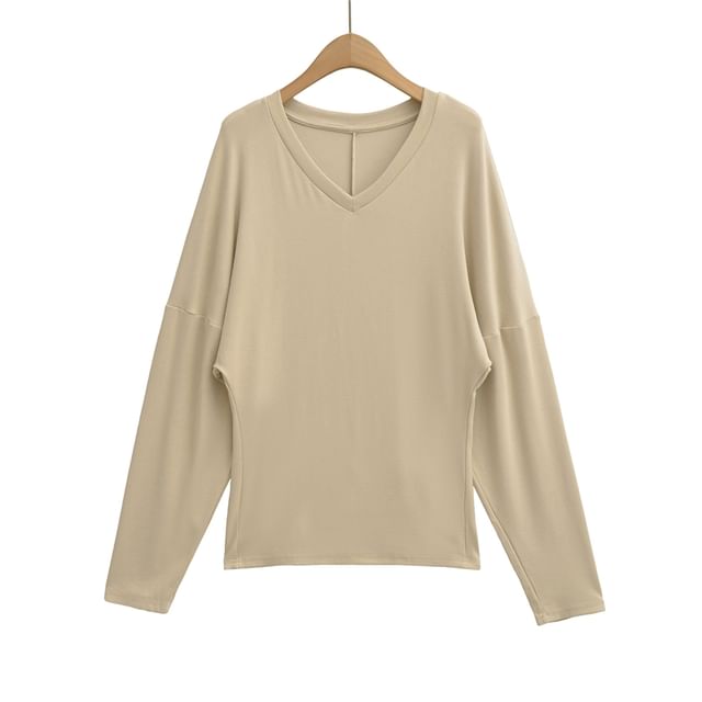 V-Neck Long-Sleeve Solid Basic T-Shirt