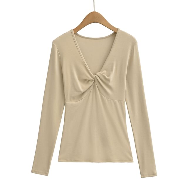 Ruched V-Neck Long-Sleeve Solid T-Shirt