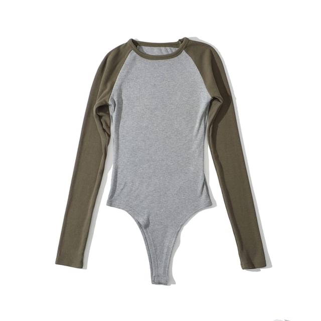 Raglan Round-Neck Long-Sleeve Bodysuit Top