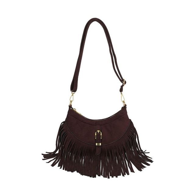 Buckled Fringed Hem Shoulder Bag
