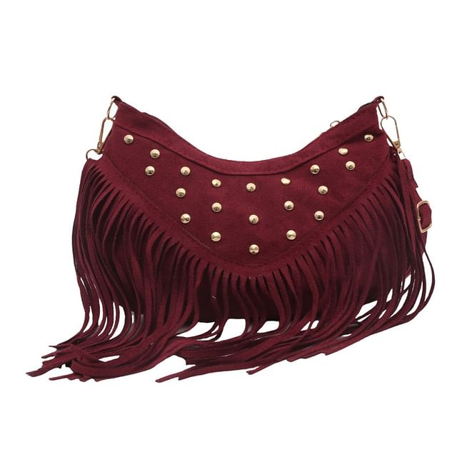 Studded Fringed Hem Shoulder Bag
