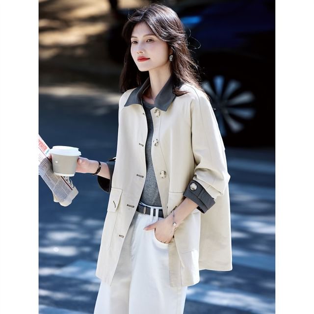 Collared Button-Up Shirt Jacket