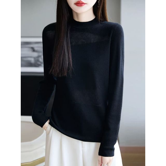 Knit Top with Mock Neck & Long Sleeves