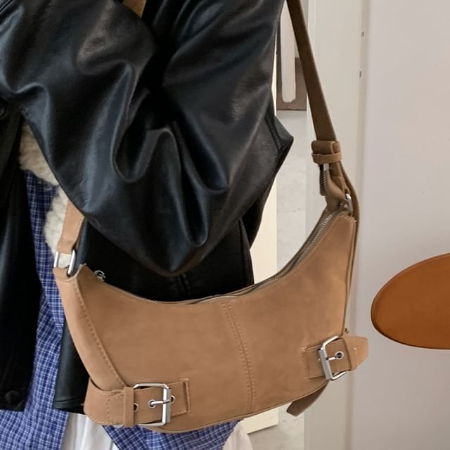 Buckled Faux Suede Shoulder Bag