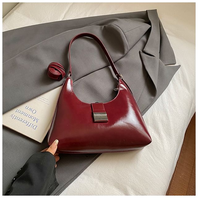 Buckled Faux Leather Shoulder Bag