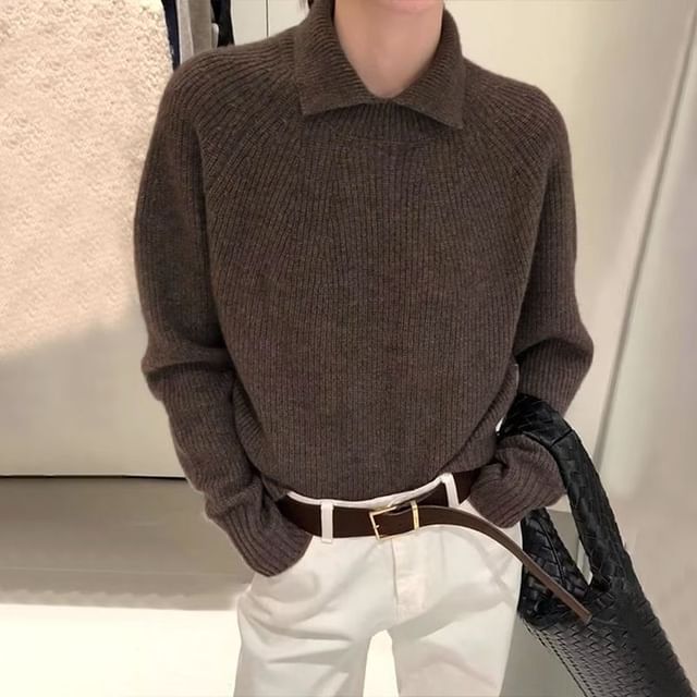 Plain Ribbed Collar Sweater