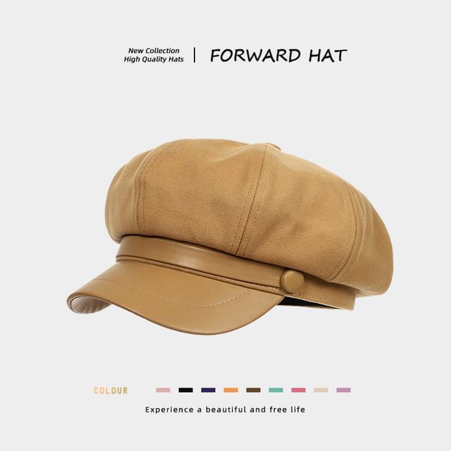 Plain Panel Faux Leather Newsboy Cap