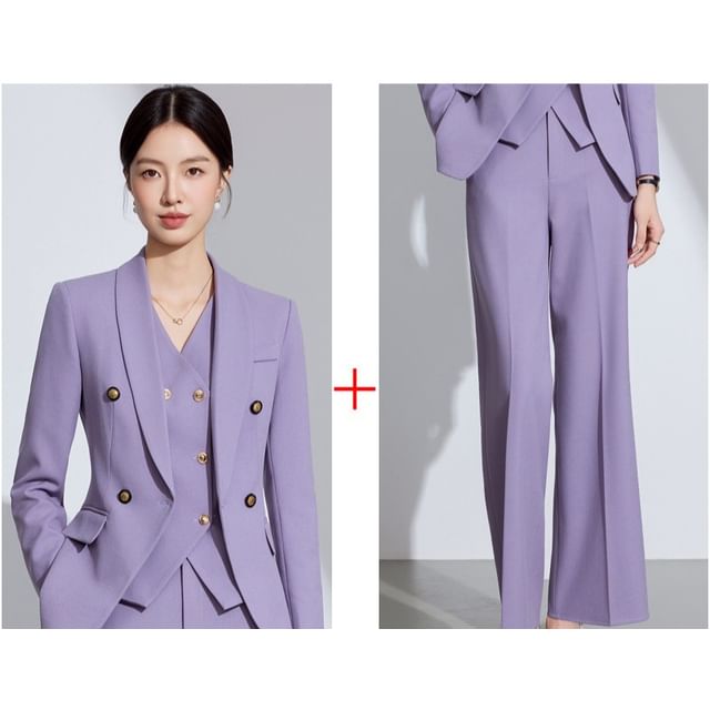 Double-Breasted Shawl Collar Blazer & Vest & Mini Skirt & Flared Pants Set