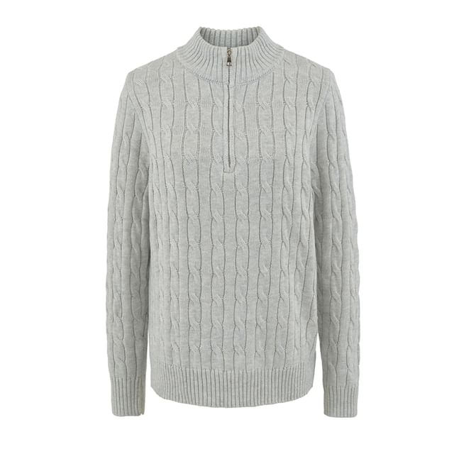 Half-Zip Cable Knit Sweater with Mock Neck