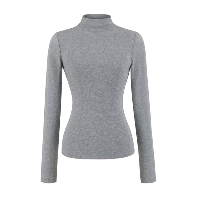 Mock Neck Long Sleeve Solid T-Shirt