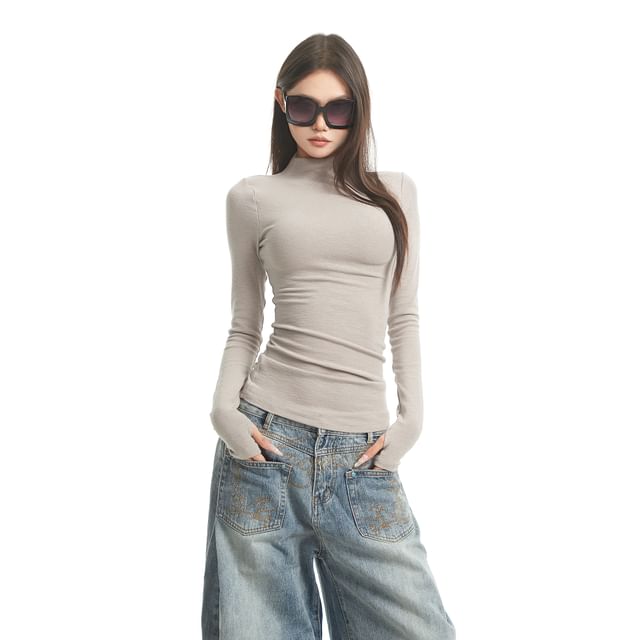 High Neck Tee with Long Sleeves