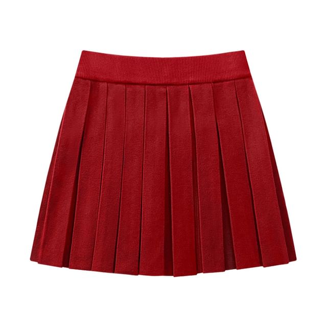 Knitted High-Waist Pleated A-Line Mini Skirt