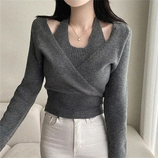 Cold Shoulder Mock Two-Piece Crop Sweater