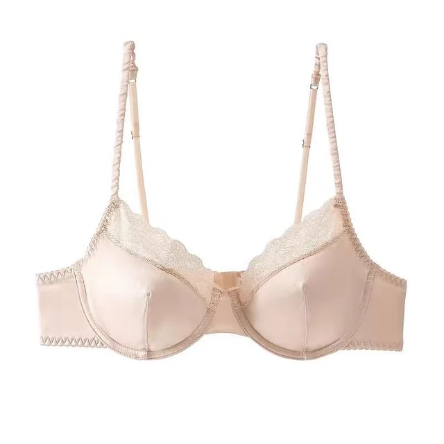 Lace Panel Satin Bra and Thong Set