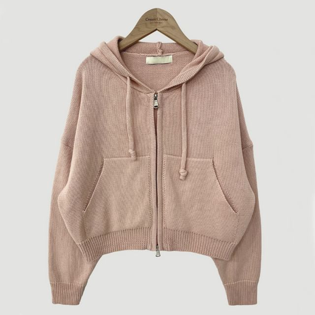 High Neck Plain Zip-Up Crop Cardigan