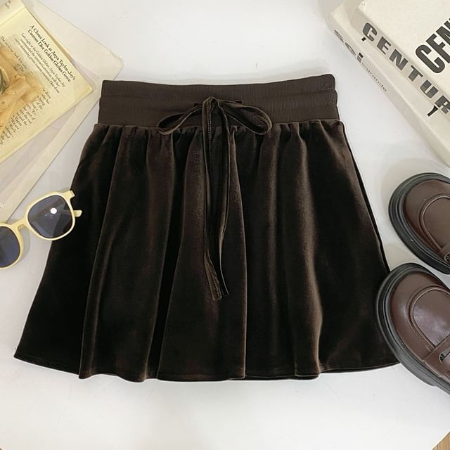 Velvet High-Waist A-Line Skirt