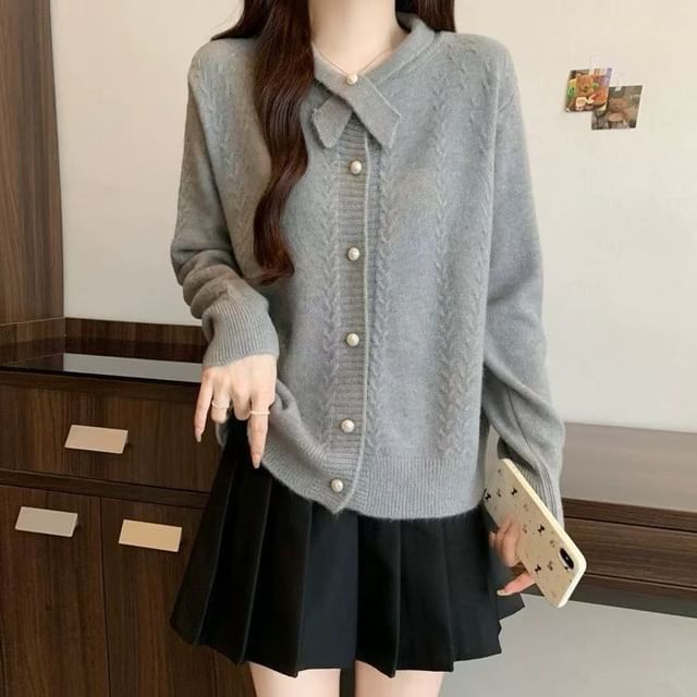 Plain Faux Pearl Button Cardigan