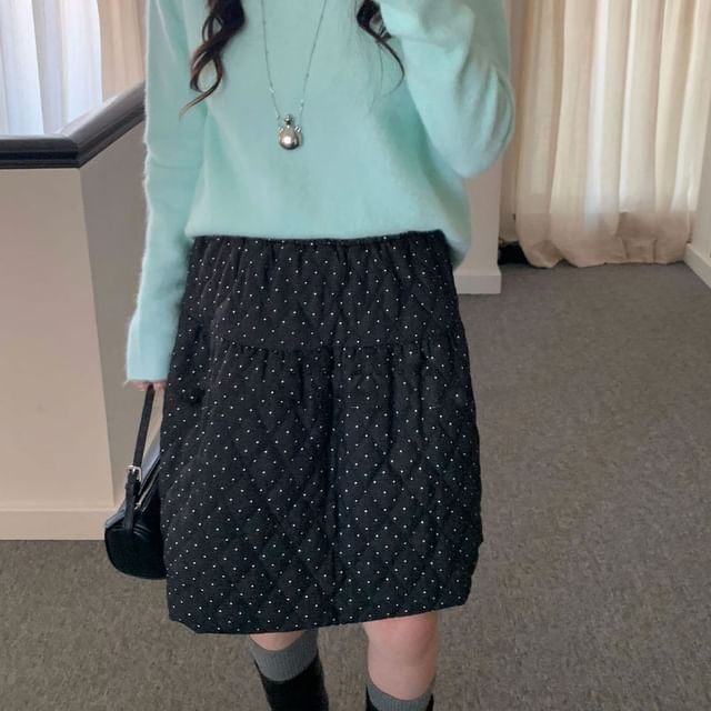 Dotted Quilted Mini A-Line Skirt