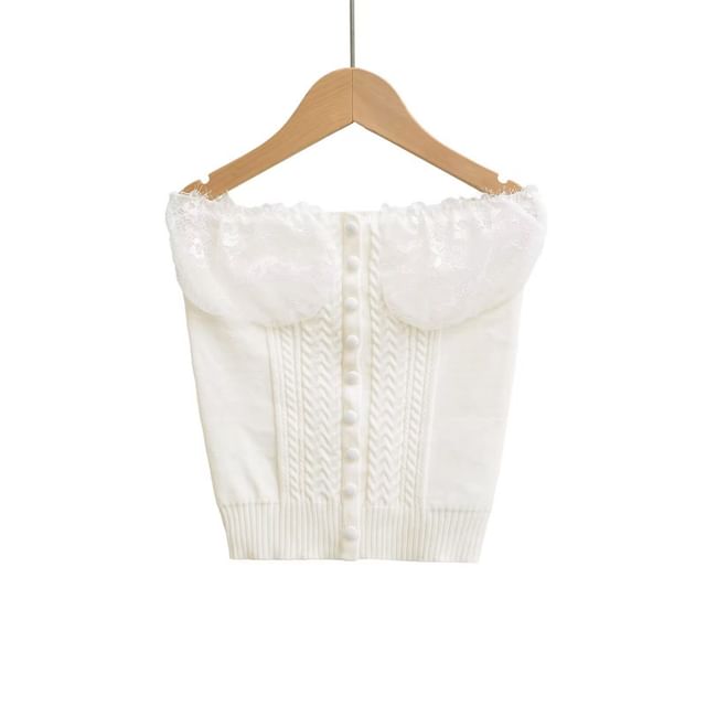 Knitted Panel Button Detail Strapless Top