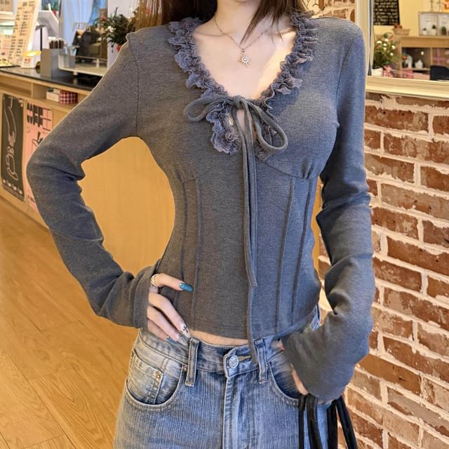 V-Neck Ruffle Trim Corset Top