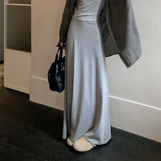 Midi A-Line Skirt and Button-Up Shirt Set